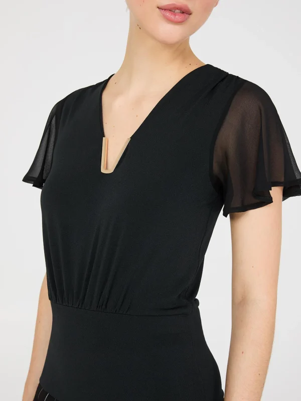 Chiffon Flutter Sleeve Top With Metal Detail - Image 2