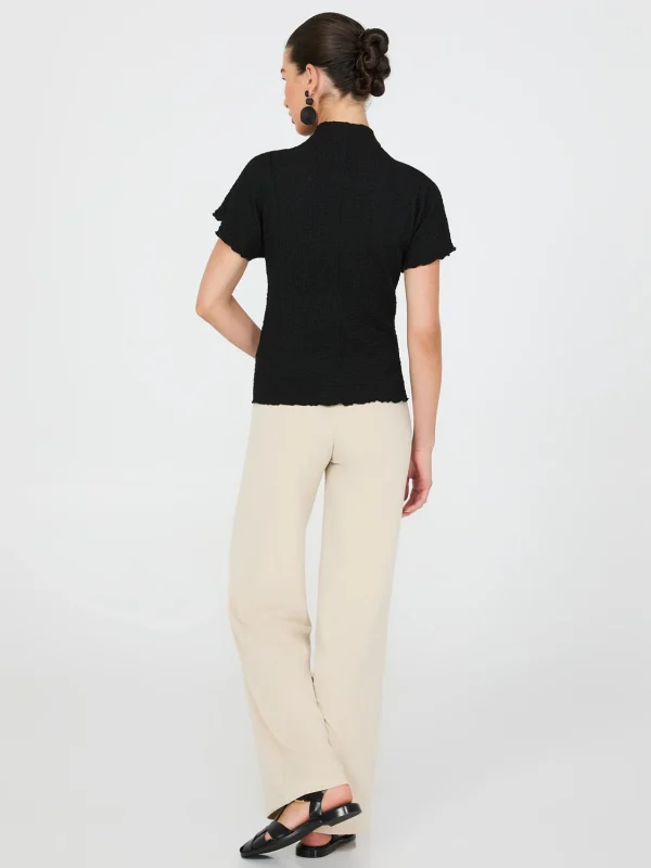 Short Dolman Sleeve Textured Mock Neck Top - Image 4