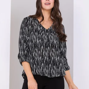 Abstract Print V-Neck Long Sleeve Popover Blouse