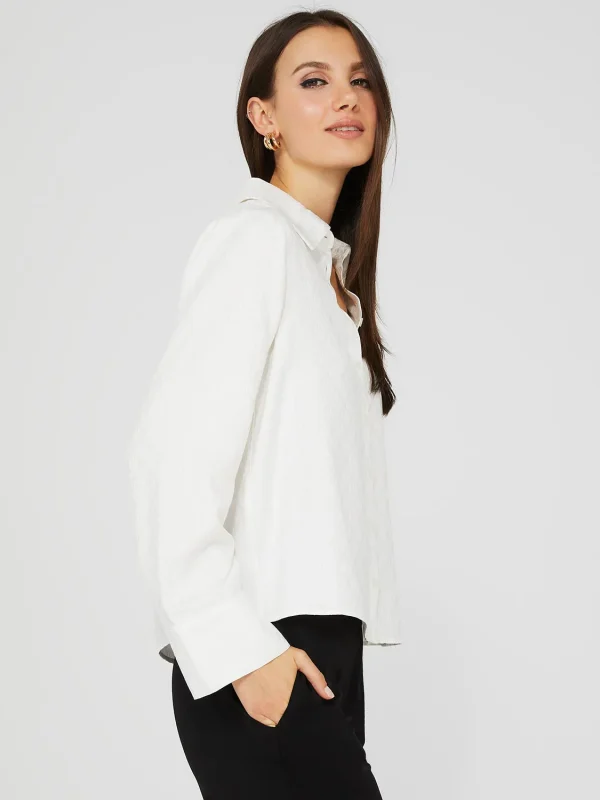 Jacquard Button-Front Blouse With Wide Sleeves - Image 4