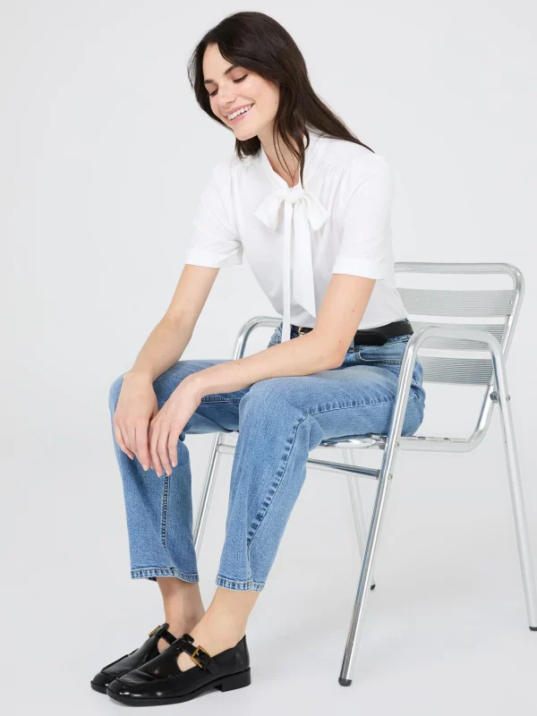 Short Sleeve Tie-Neck Top - Image 2
