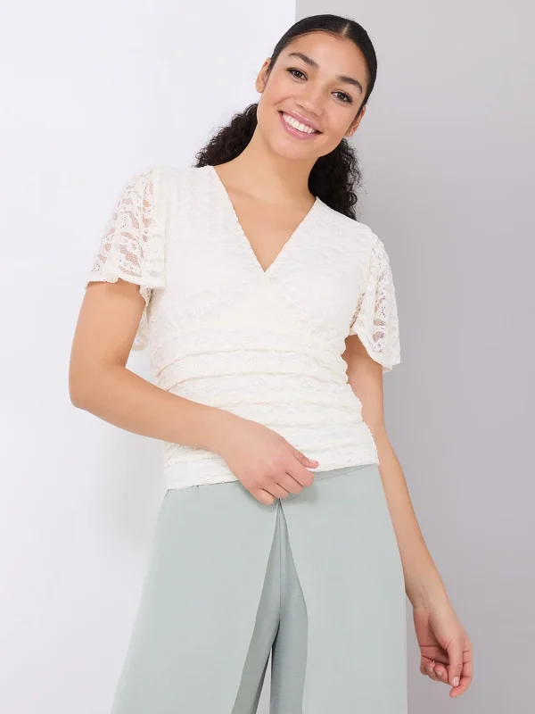 Lace Cross-Front Top With Flutter Sleeves - Image 7
