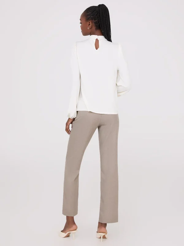 Textured Mock Neck Top With Pearl Details - Image 4