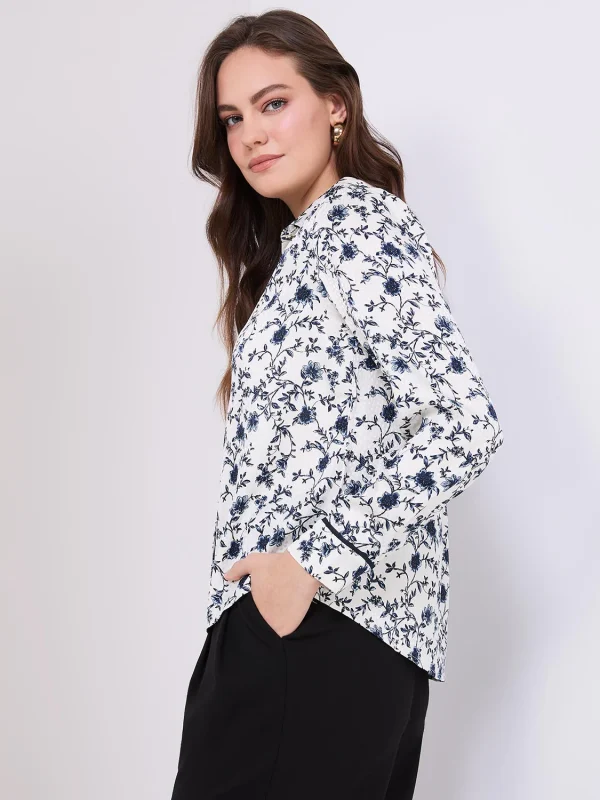 Textured Floral Print Button-Front Blouse - Image 4
