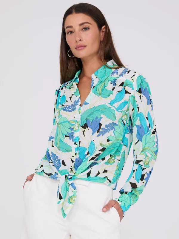 Printed Button-Front Blouse With Tie Front - Image 2