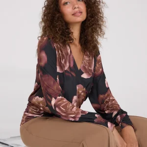 Printed Crossover Top With Ruched Details