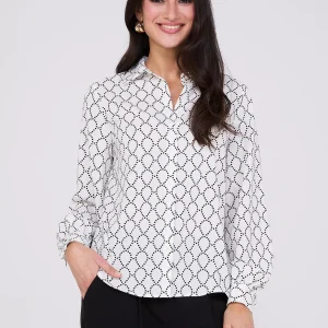 Silky Geo Print Button-Front Blouse