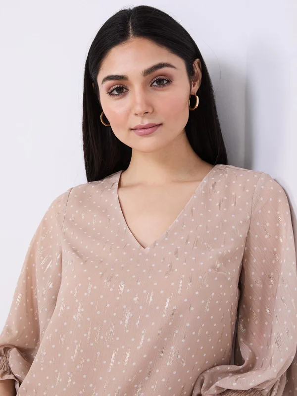Dot Print Chiffon Popover Blouse - Image 2