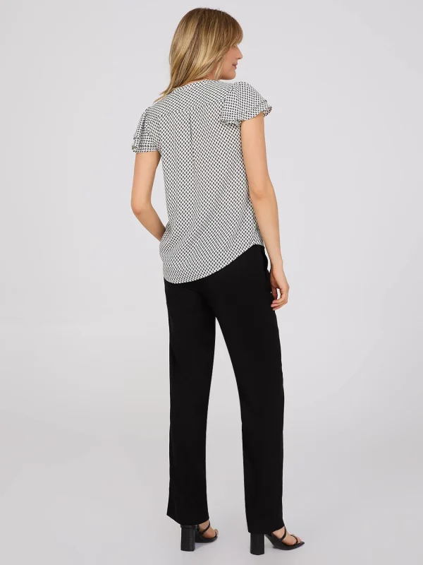 Geo Print Flutter Sleeve Button-Front Blouse - Image 3