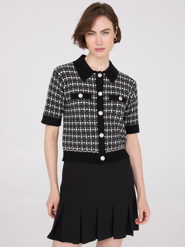 Tweed Short Sleeve Waisted Cardigan - Image 3