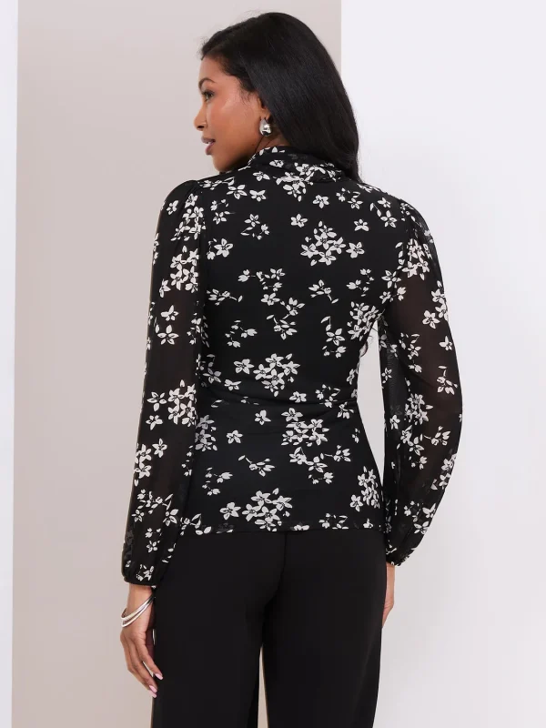 Floral Print Balloon Sleeve Turtleneck Top - Image 5
