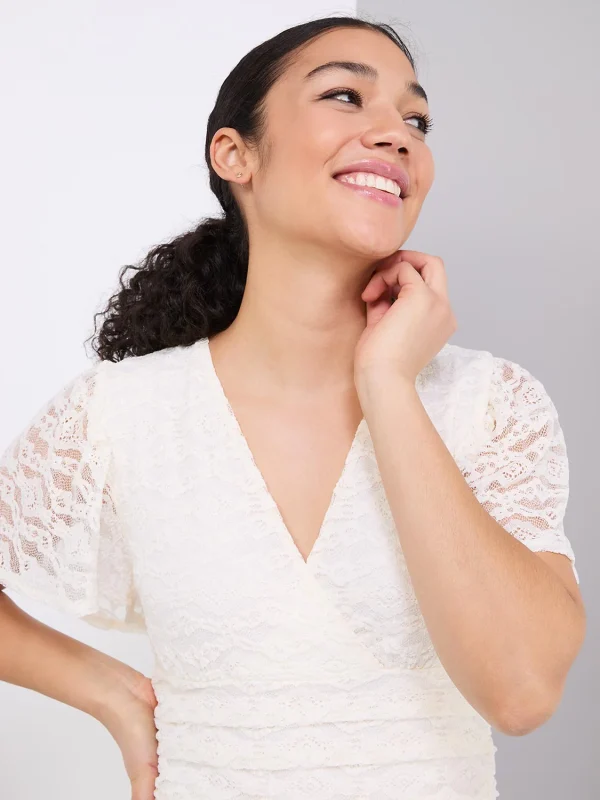 Lace Cross-Front Top With Flutter Sleeves - Image 8