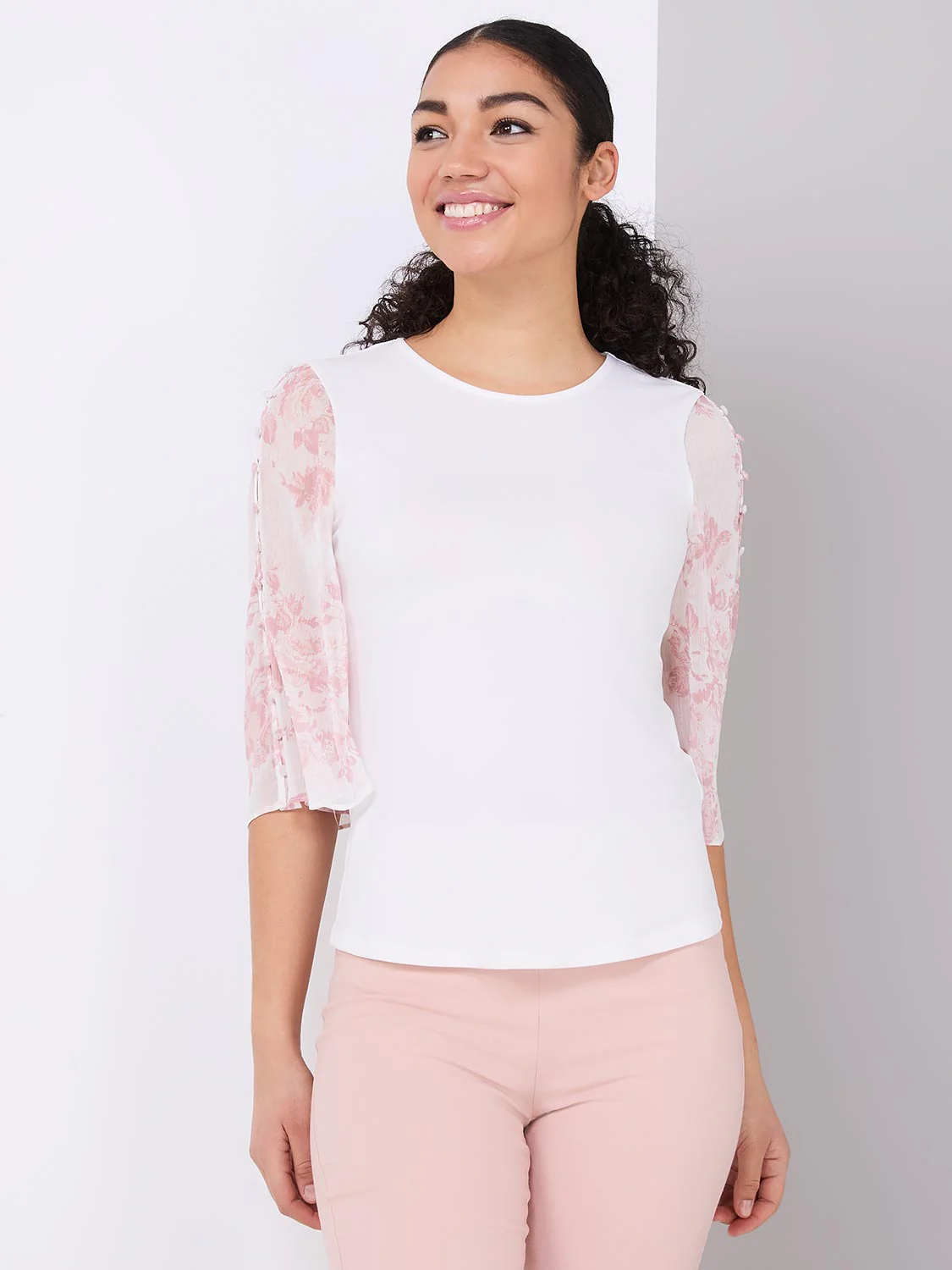Chiffon Flutter Sleeve Top With Button Details - Image 3