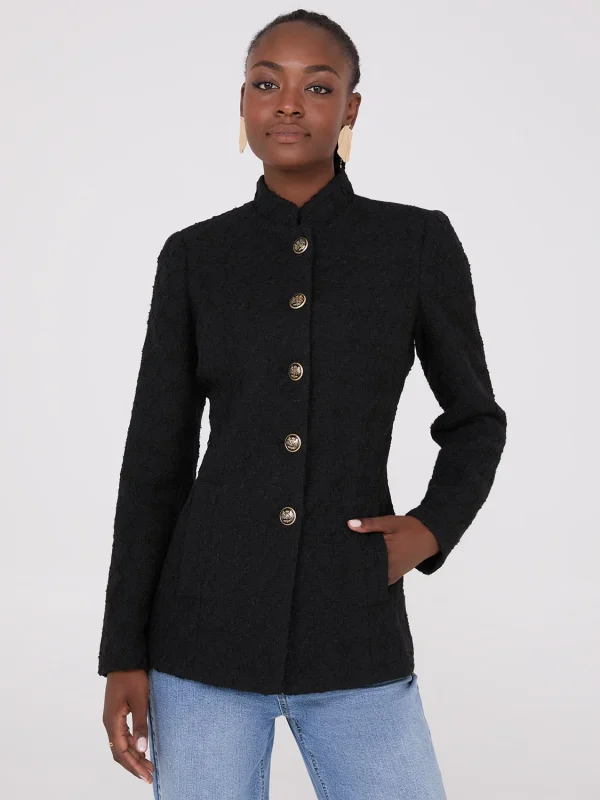Boucle Blazer With Mandarin Collar - Image 2