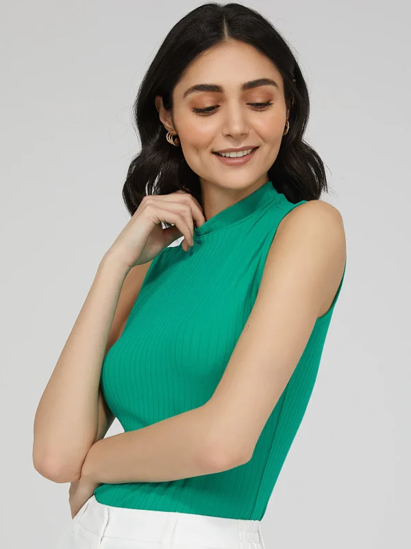 Sleeveless Ribbed Mock Neck Top - Image 7
