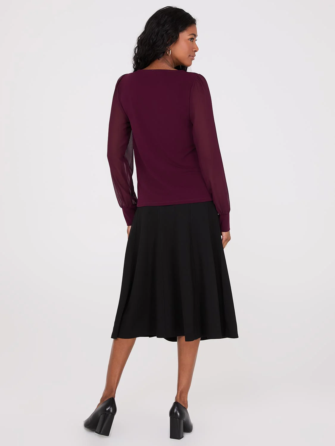 Long Chiffon Sleeve Boat Neck Top - Image 4