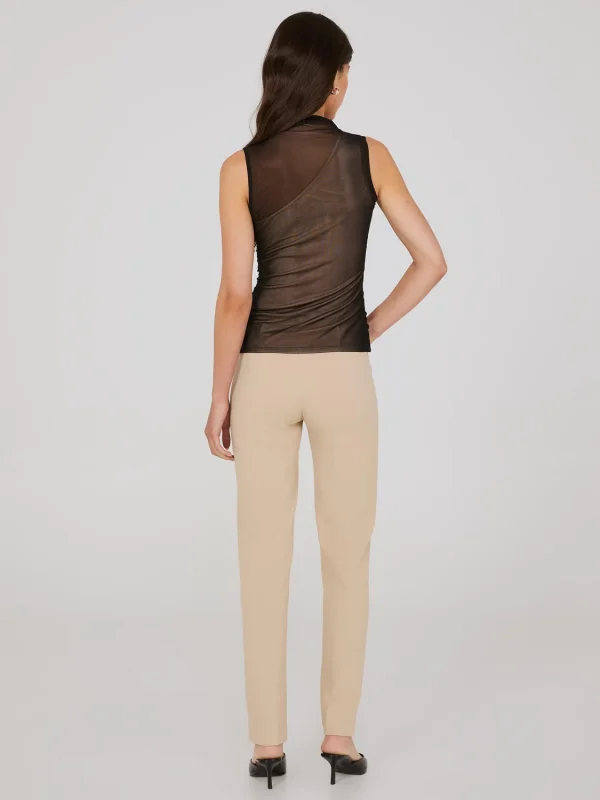 One-Shoulder Mock Neck Top With Mesh Overlay - Image 4