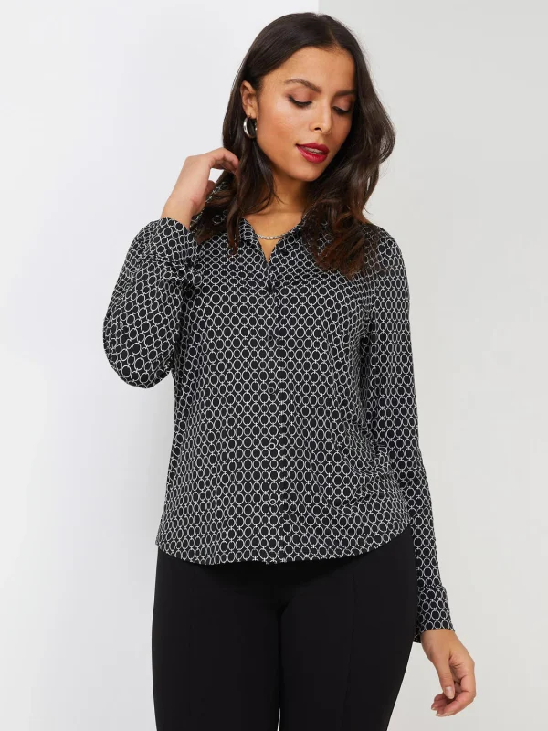 Geometric Print Button-Front Blouse - Image 3