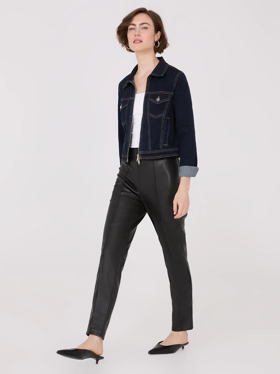 Faux Leather Front Pintuck Ankle Length Pants - Image 5