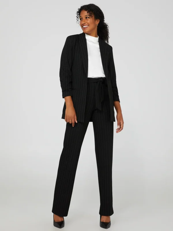 Pinstripe Crepe Open Blazer - Image 3
