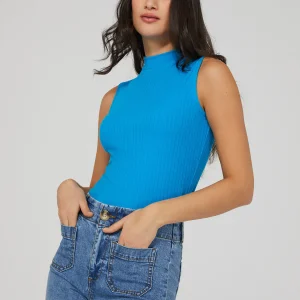Sleeveless Ribbed Mock Neck Top