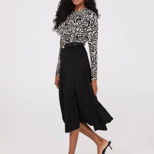 Belted Panel Midi Skirt
