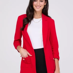 3/4 Ruched Sleeve Crepe Blazer