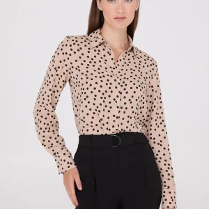Dot Print Chiffon Button-Front Blouse