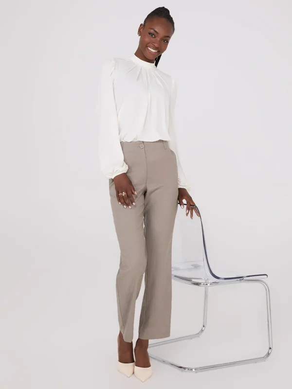 Textured Mock Neck Top With Pearl Details - Image 3