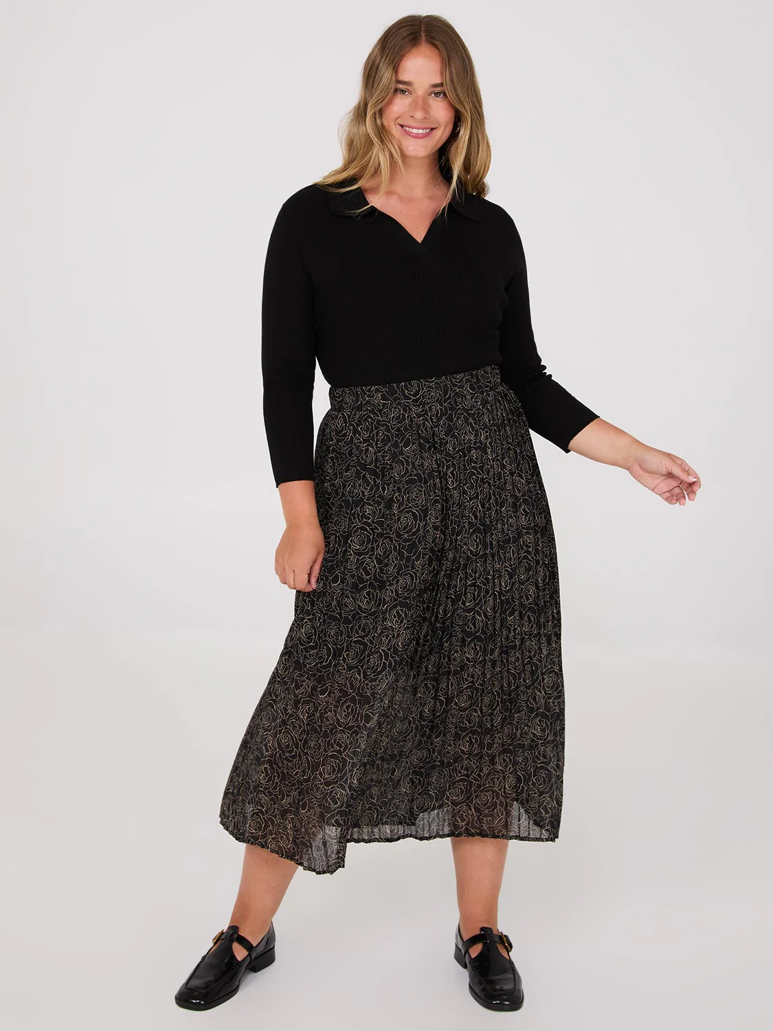 Printed Chiffon Pleated Midi Skirt - Image 3