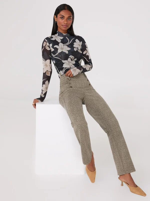 Floral Print Mock Neck Mesh Top - Image 3