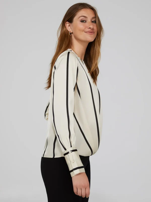 Striped Satin Crossover Blouse - Image 4