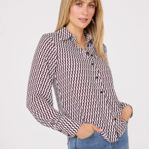 Printed Chiffon Button-Front Blouse
