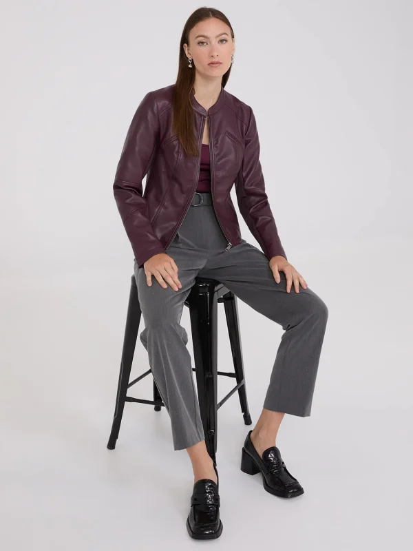 Collarless Faux Leather Jacket - Image 10