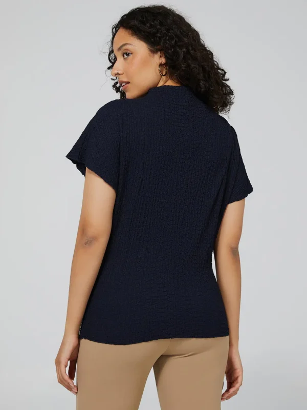 Textured Funnel Neck Short Sleeve Top - Image 4