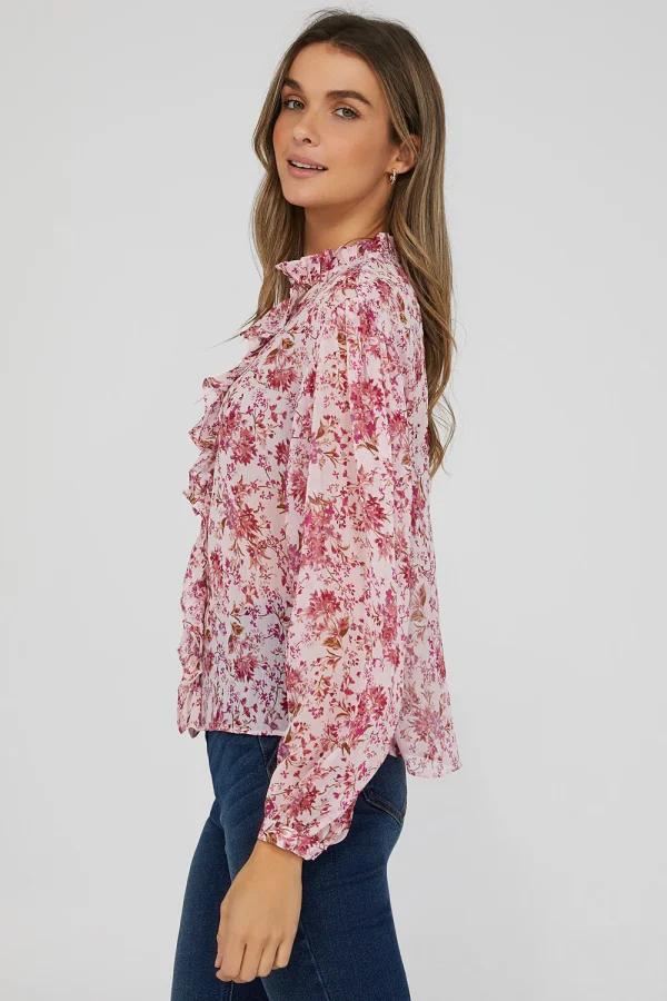 Printed Ruffled Long Sleeve Blouse - Image 4