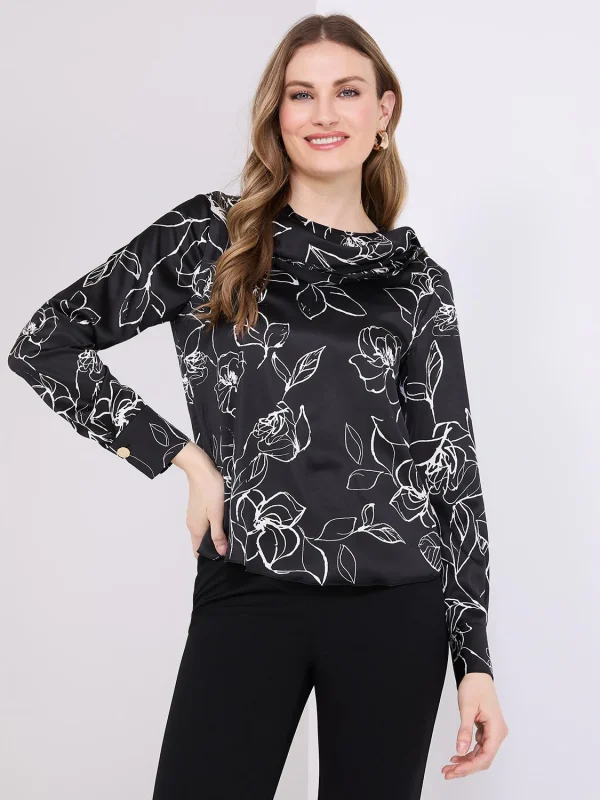 Printed Satin Shawl Top With Gold Chain Detail - Image 2