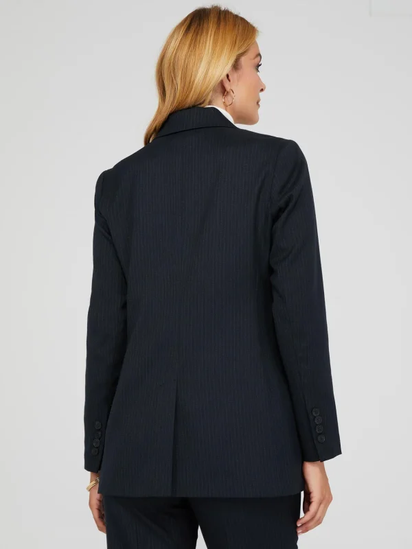 1-Button Striped Blazer With Flap Pockets - Image 4