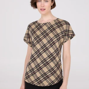 Plaid Cuffed Dolman Sleeve T-Shirt