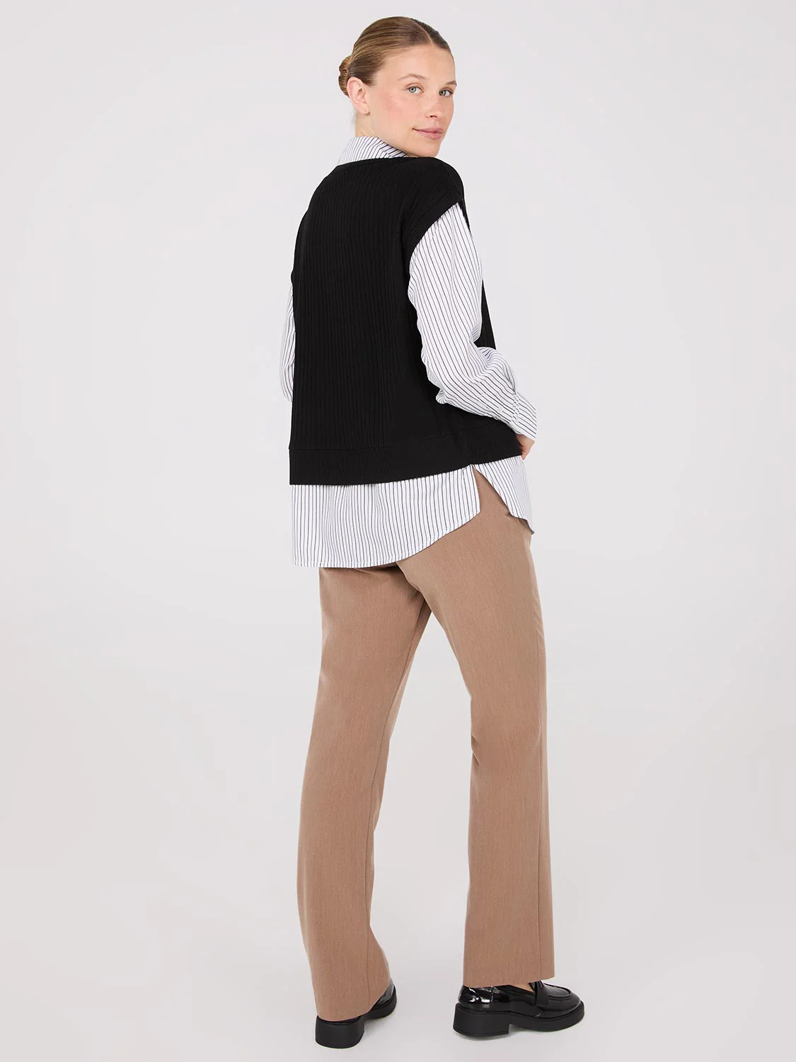 2-Fer Striped Blouse With Short Sleeve Top - Image 4