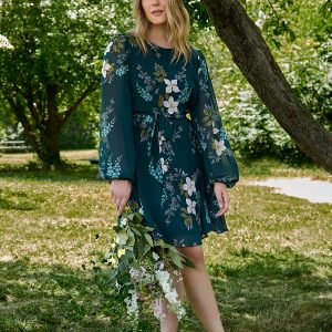 Floral Print Chiffon Fit & Flare Mini Dress