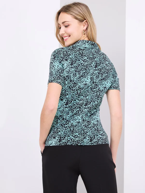 Leaf Print Button-Front Short Sleeve Blouse - Image 5