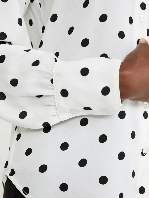 Dot Print Chiffon Button-Front Blouse - Image 3