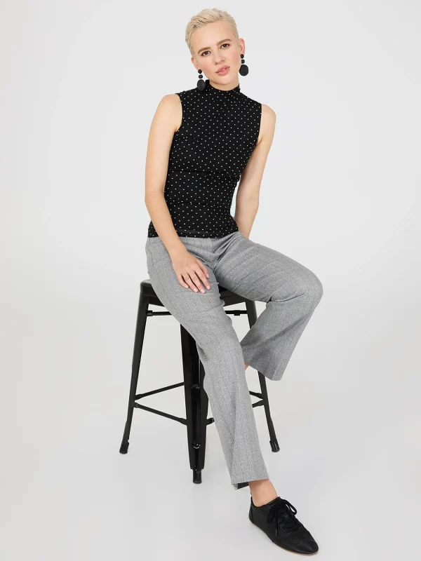 Dot Print Mock Neck Mesh Top - Image 3